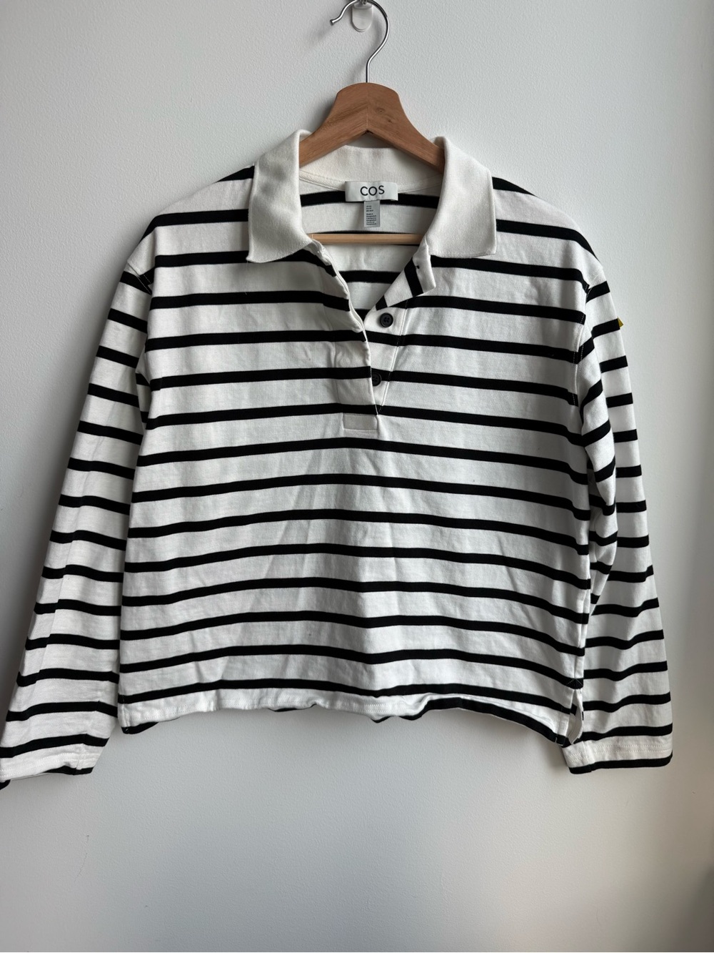 COS striped long sleeve polo shirt XS / S black & white collared cotton top